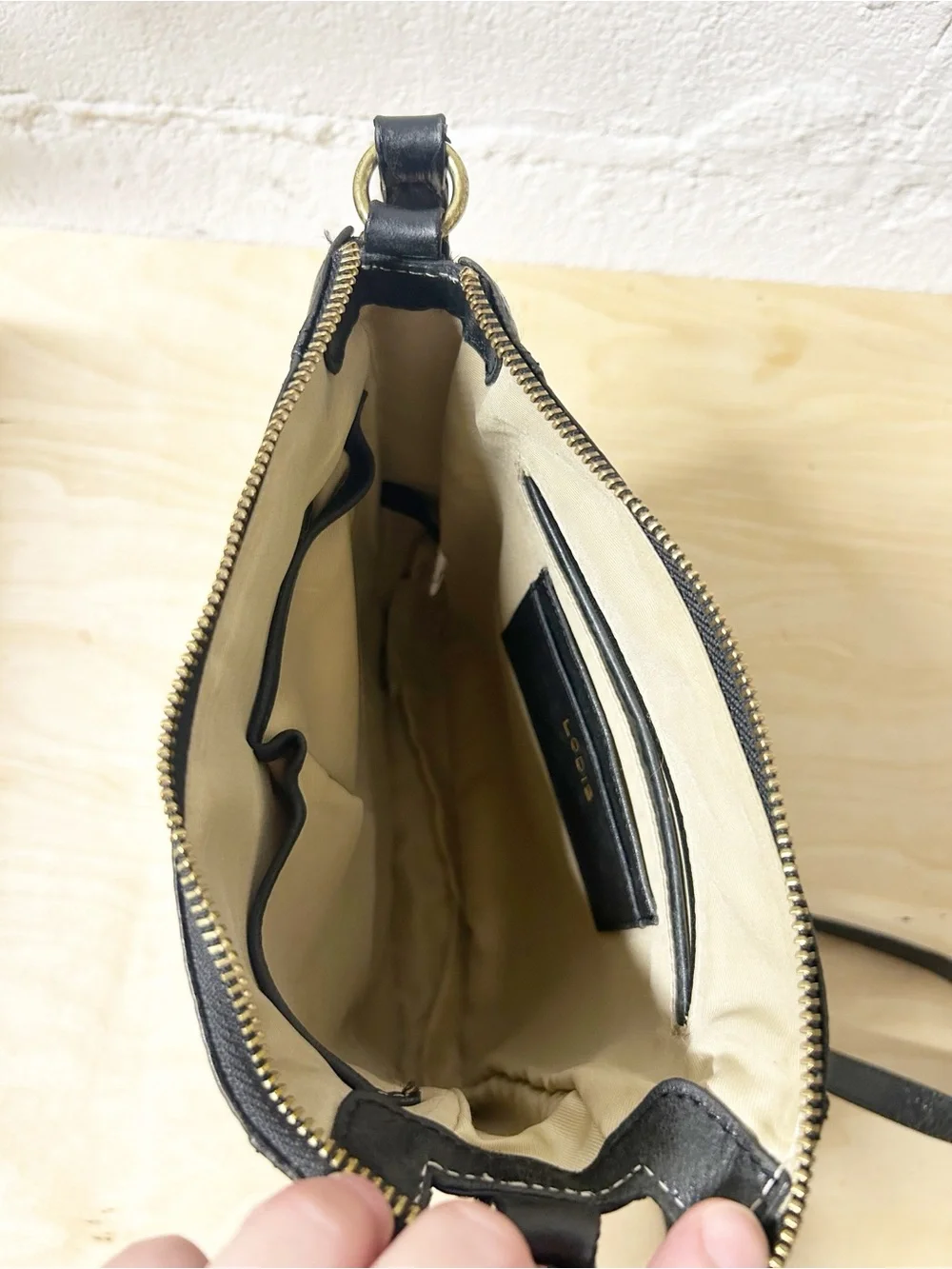 Vintage Lodis Black Smooth Genuine Leather Crossbody Bag